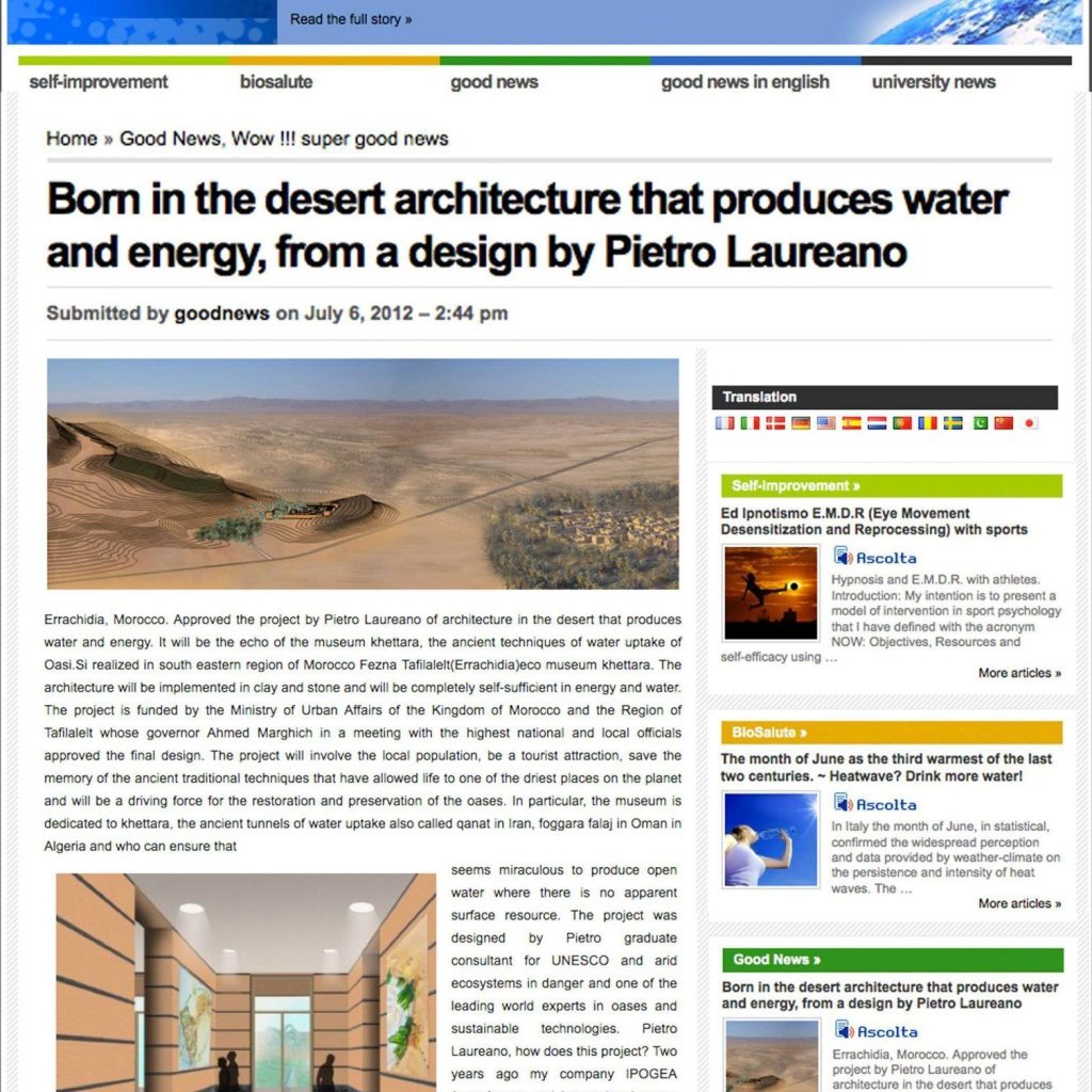 Born in the desert an architecture that produces water and energy, from a design by Pietro Laureano