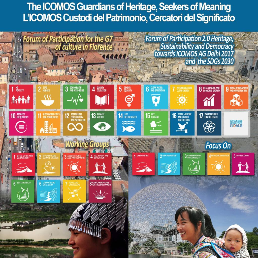 L’ICOMOS Custodi del Patrimonio, Cercatori del Significato: Forum della Partecipazione 2.0: Patrimonio, Sostenibilità e Democrazia verso ICOMOS AG Delhi 2017 e negli SDGs 2030